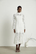 Olivia Mock Neck Lace Maxi Dress-White