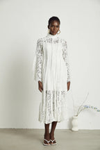 Olivia Mock Neck Lace Maxi Dress-White
