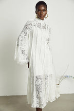 Olivia Mock Neck Lace Maxi Dress-White