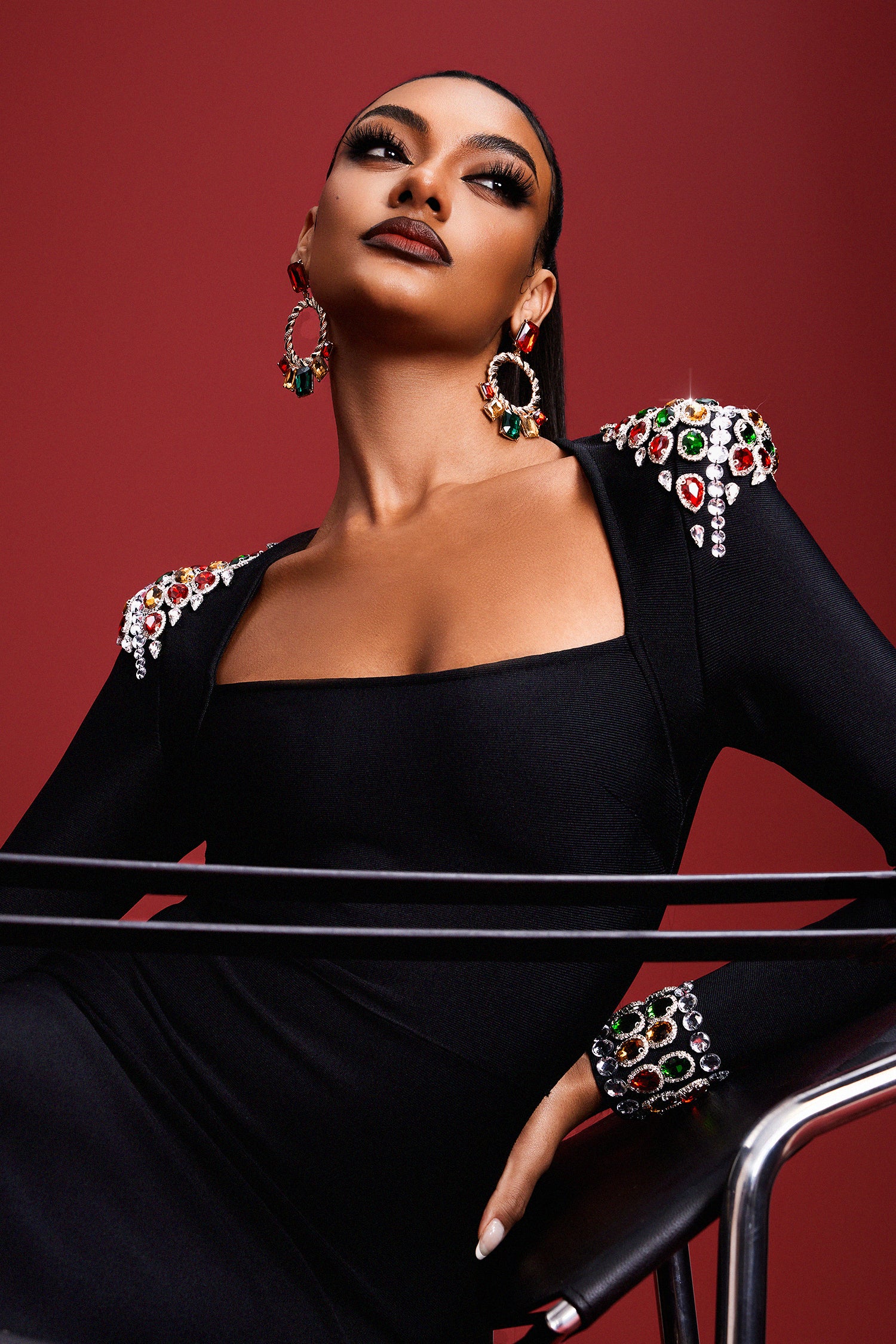Niaca Rhinestones Bandage Midi Dress	