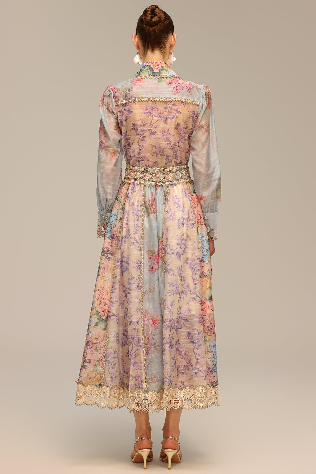 Ruby Long Sleeve Floral Printed Lace Top And Skirt Two-Piece Set	