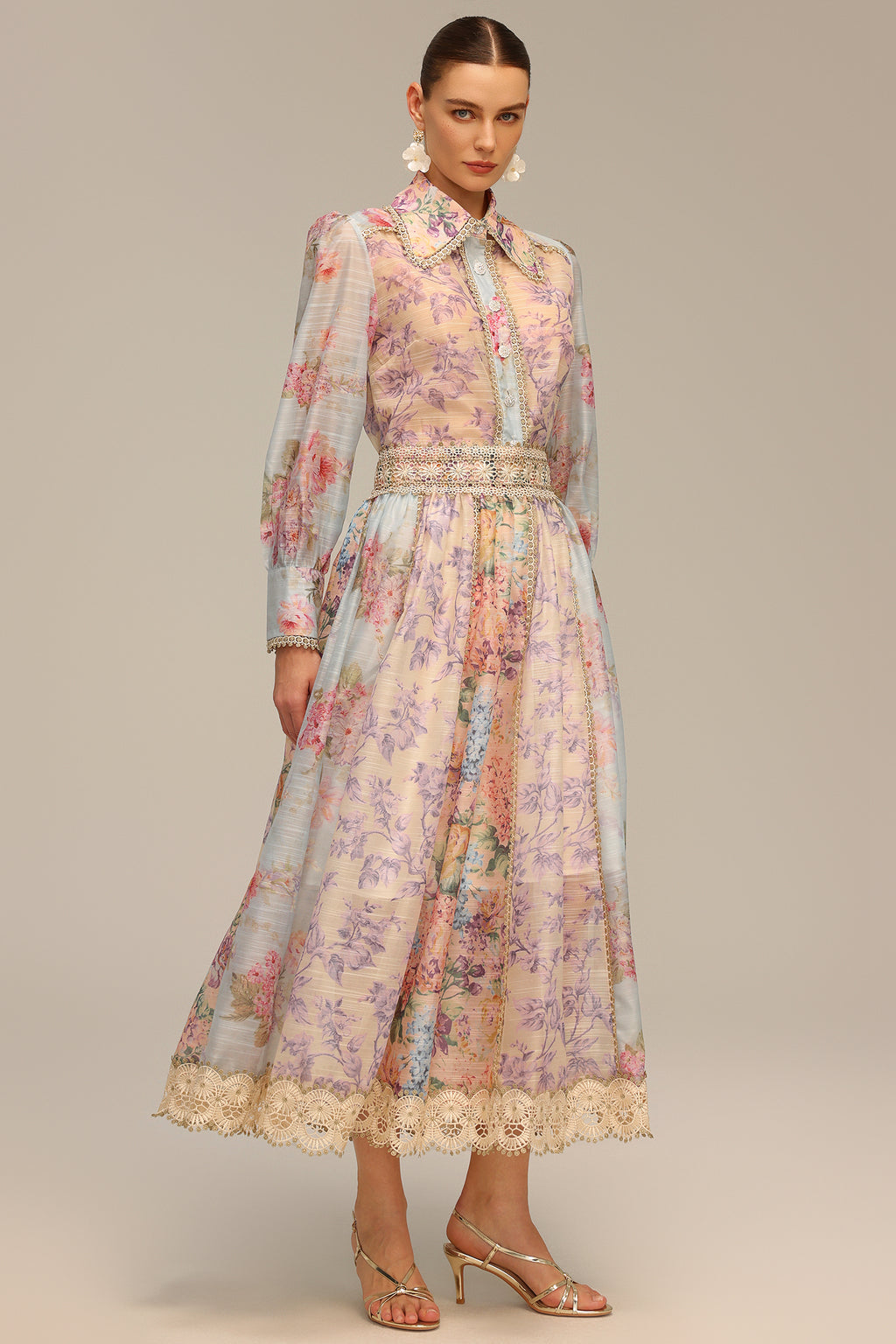 Ruby Long Sleeve Floral Printed Lace Top And Skirt Two-Piece Set	