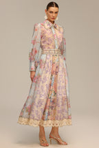 Ruby Long Sleeve Floral Printed Lace Top And Skirt Two-Piece Set	