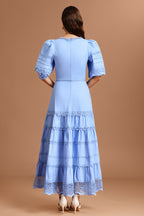 Erise Square Collar Puff Sleeves Lace Maxi Dress	