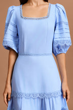Erise Square Collar Puff Sleeves Lace Maxi Dress	