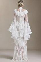 Coveie Lace Ruffle Maxi Dress - White