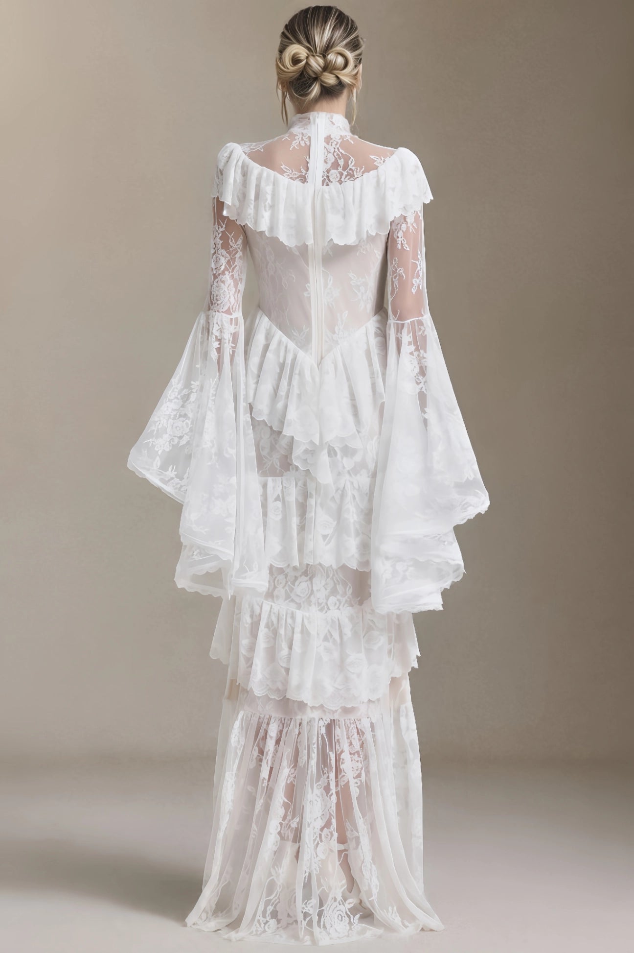Coveie Lace Ruffle Maxi Dress - White