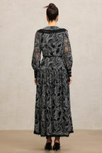 Nailah V-Neck Long Sleeves Lace Folds Maxi Dress	