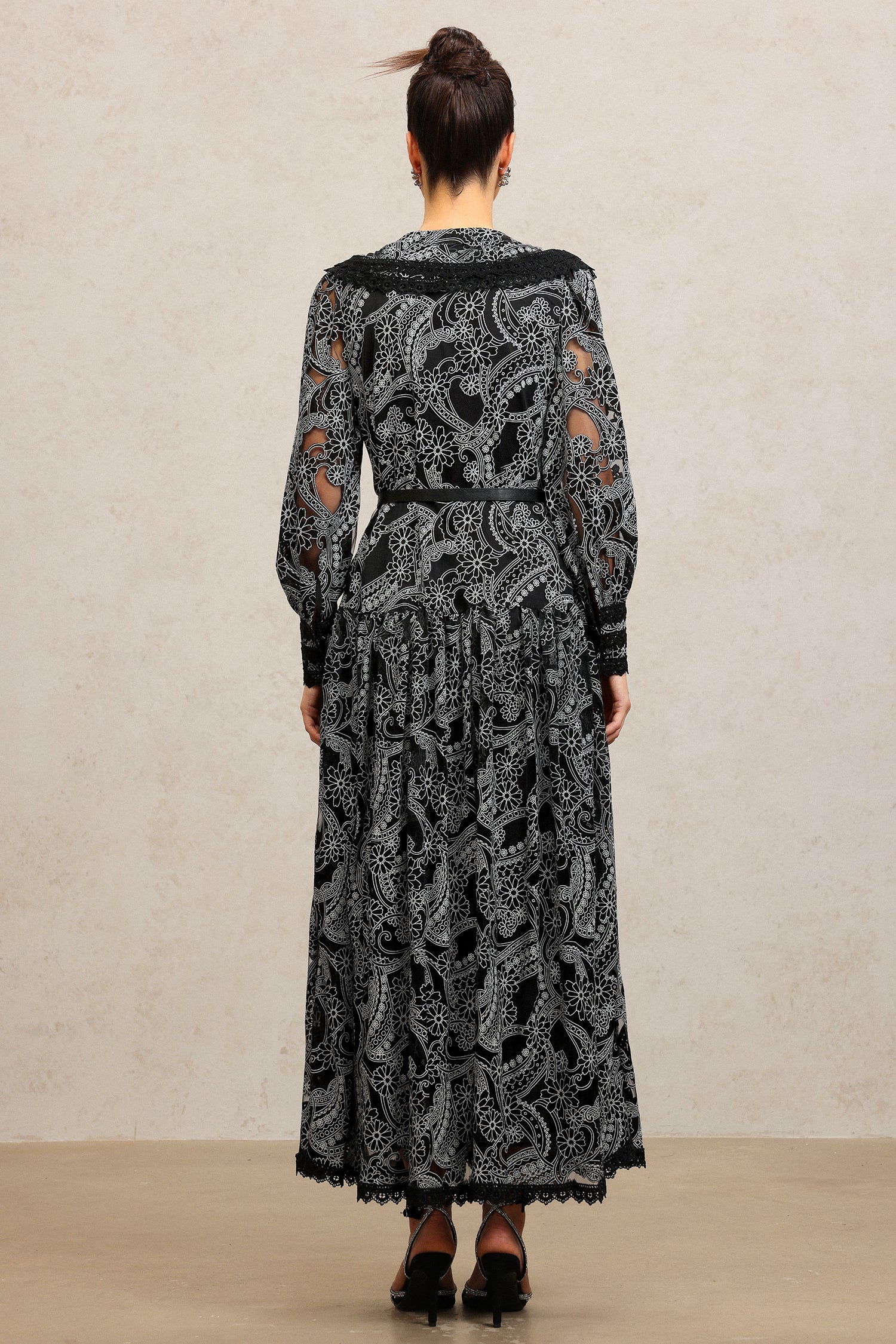 Nailah V-Neck Long Sleeves Lace Folds Maxi Dress	