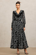Nailah V-Neck Long Sleeves Lace Folds Maxi Dress	