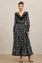 Nailah V-Neck Long Sleeves Lace Folds Maxi Dress	