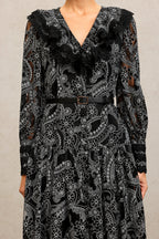 Nailah V-Neck Long Sleeves Lace Folds Maxi Dress	