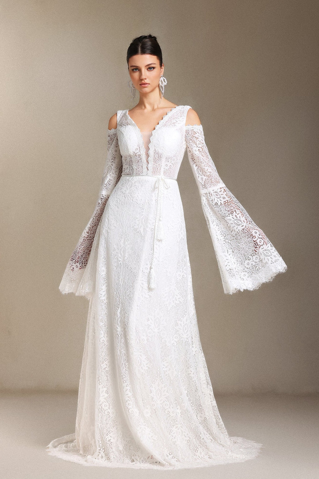 Eren V-neck Bohemia Lace Trailing maxi wedding dress	