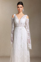 Eren V-neck Bohemia Lace Trailing maxi wedding dress	