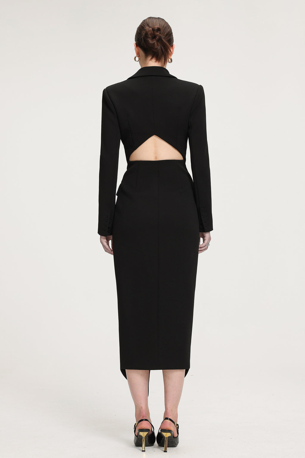 Double-Breasted Asymmetric Hem Crepe Maxi Coat	
