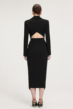 Double-Breasted Asymmetric Hem Crepe Maxi Coat	