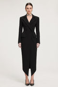 Double-Breasted Asymmetric Hem Crepe Maxi Coat	