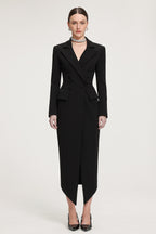Double-Breasted Asymmetric Hem Crepe Maxi Coat	