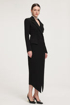 Double-Breasted Asymmetric Hem Crepe Maxi Coat	