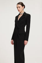 Double-Breasted Asymmetric Hem Crepe Maxi Coat	