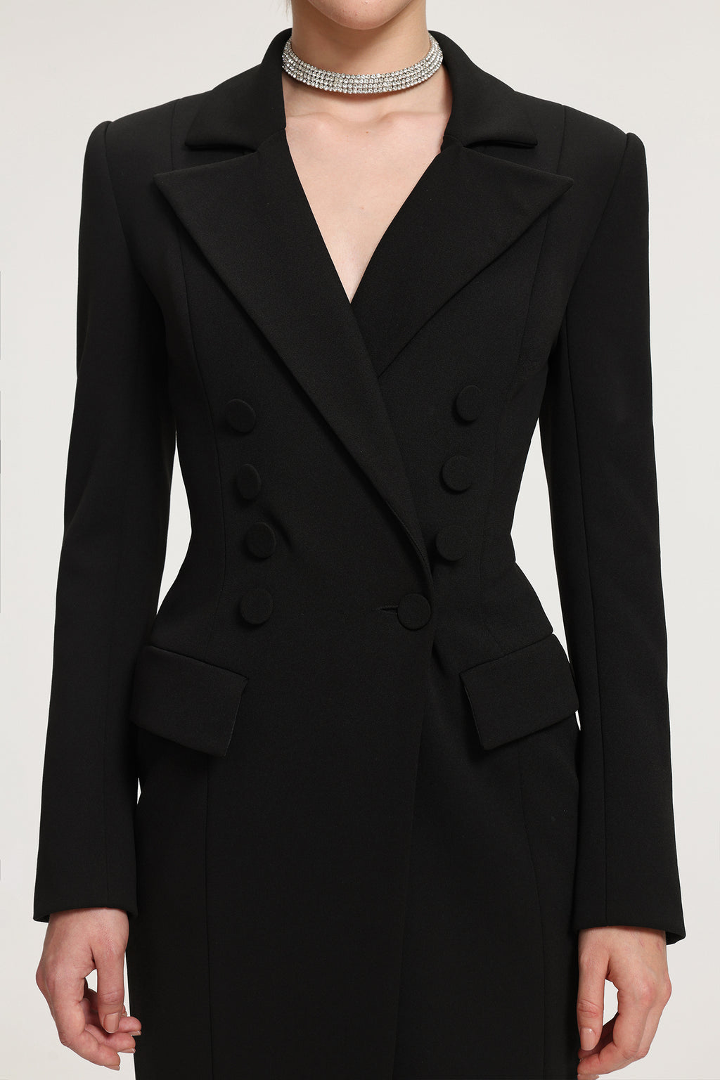 Double-Breasted Asymmetric Hem Crepe Maxi Coat	