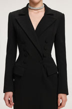 Double-Breasted Asymmetric Hem Crepe Maxi Coat	