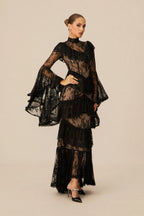 Coveie Lace Ruffle Maxi Dress - Black