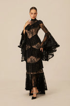 Coveie Lace Ruffle Maxi Dress - Black