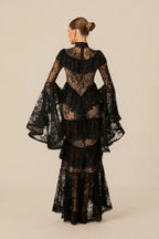 Coveie Lace Ruffle Maxi Dress - Black