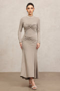 Novah Long Sleeves Folds Fishtail Maxi Dress	
