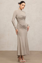 Novah Long Sleeves Folds Fishtail Maxi Dress	