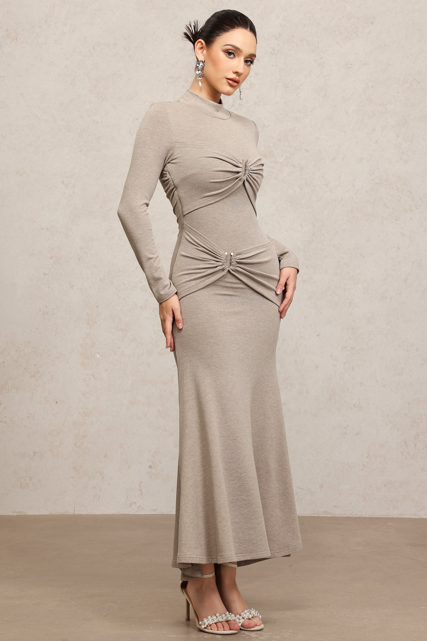 Novah Long Sleeves Folds Fishtail Maxi Dress	