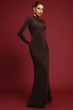 Ivy Elegant Contour Long Sleeve Gathered Knit Maxi Dress	