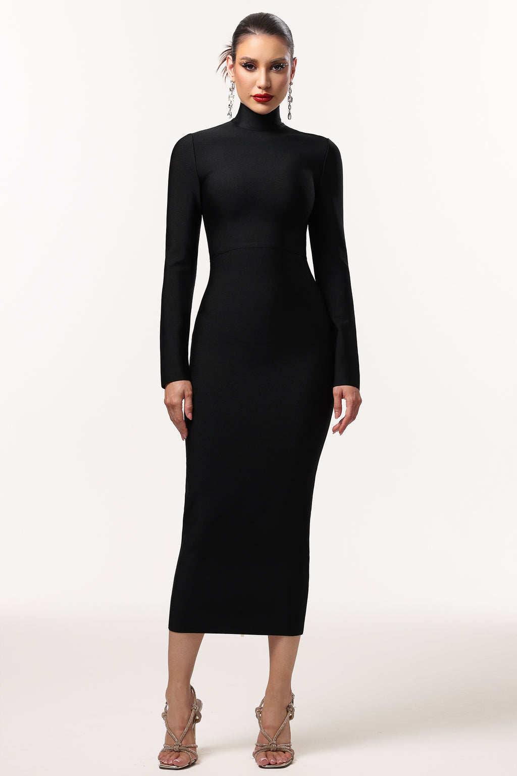 Easton Classic Contour High Neck Long Sleeve Bandage Maxi Dress	