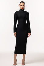 Easton Classic Contour High Neck Long Sleeve Bandage Maxi Dress	