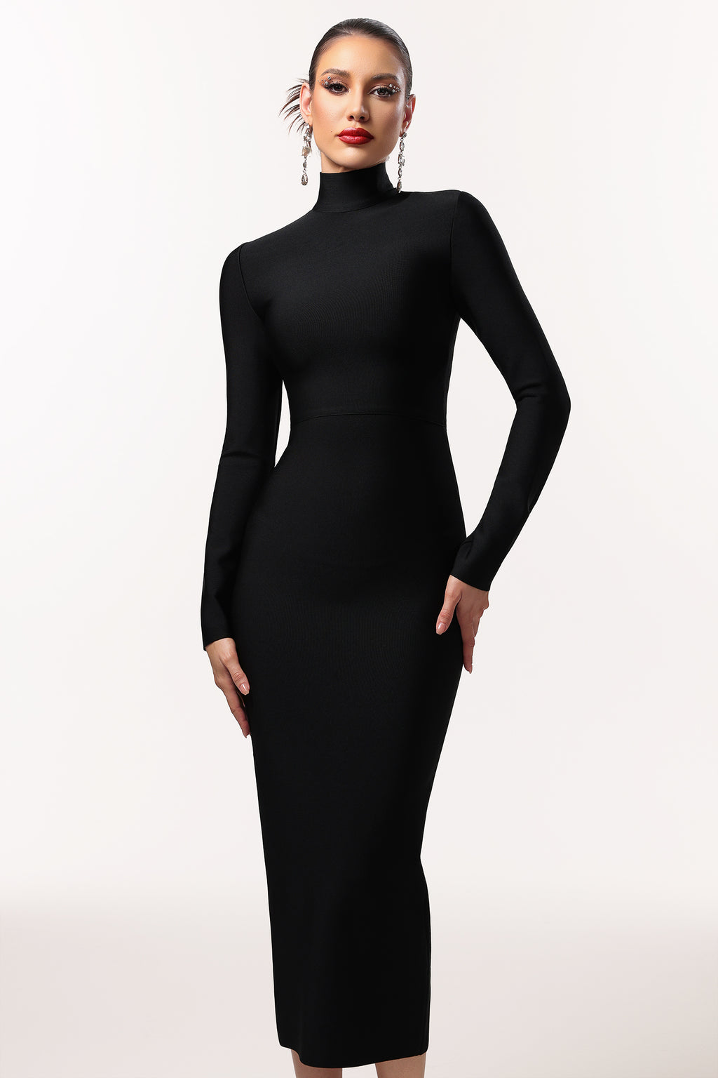 Easton Classic Contour High Neck Long Sleeve Bandage Maxi Dress	