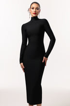 Easton Classic Contour High Neck Long Sleeve Bandage Maxi Dress	