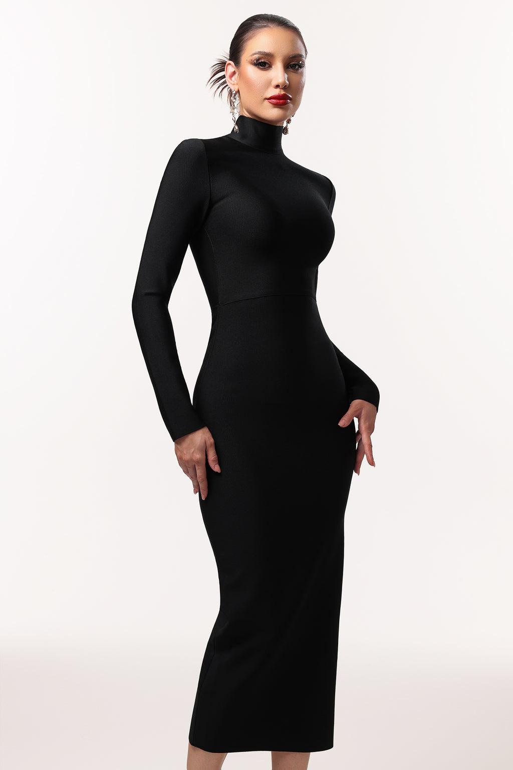 Easton Classic Contour High Neck Long Sleeve Bandage Maxi Dress	