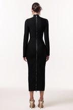 Easton Classic Contour High Neck Long Sleeve Bandage Maxi Dress	