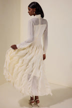 Serena Bow Neck Ruffle Midi Gown-White