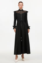 Eudora Romantic Flowy Long Sleeve Lace Woven Black Maxi Dress	