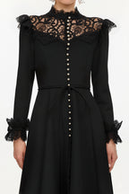 Eudora Romantic Flowy Long Sleeve Lace Woven Black Maxi Dress	