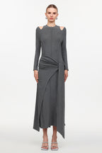 Silas Chic Contour Cut Out Long Sleeve Knot Knit Maxi Dress	