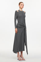 Silas Chic Contour Cut Out Long Sleeve Knot Knit Maxi Dress	