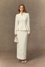 Diana Embroidered Peplum Skirt Set-White