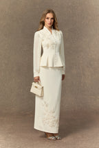 Diana Embroidered Peplum Skirt Set-White