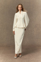Diana Embroidered Peplum Skirt Set-White