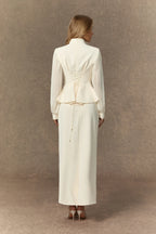 Diana Embroidered Peplum Skirt Set-White