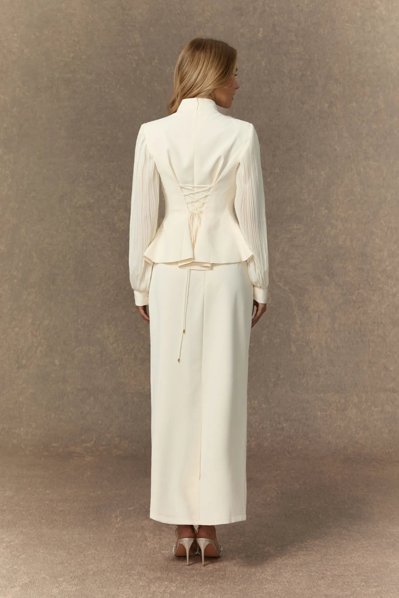 Diana Embroidered Peplum Skirt Set-White