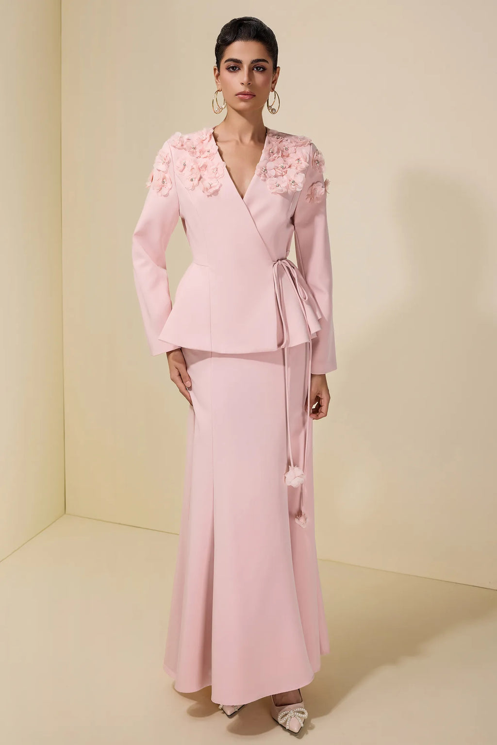 Sara Floral Peplum Wrap Skirt Co-ord-Pink